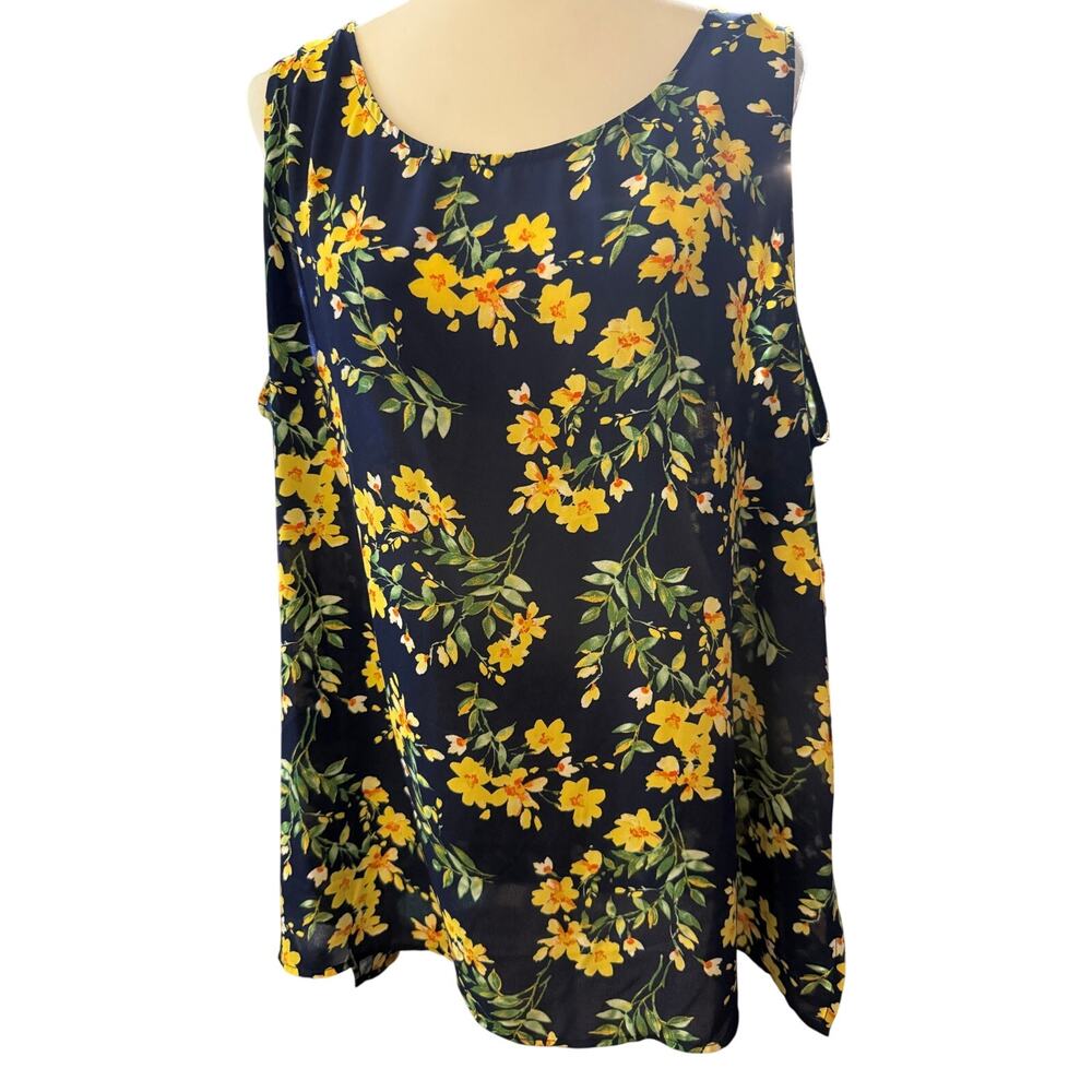 Pioneer Woman Navy Yellow Floral Sleeveless Swing Tunic Top, Plus Size 4X, NWT